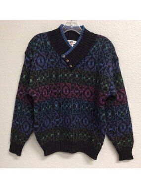Vintage Boston Traders Sweater Mens Small All Pure Wool 3 Button Pullover